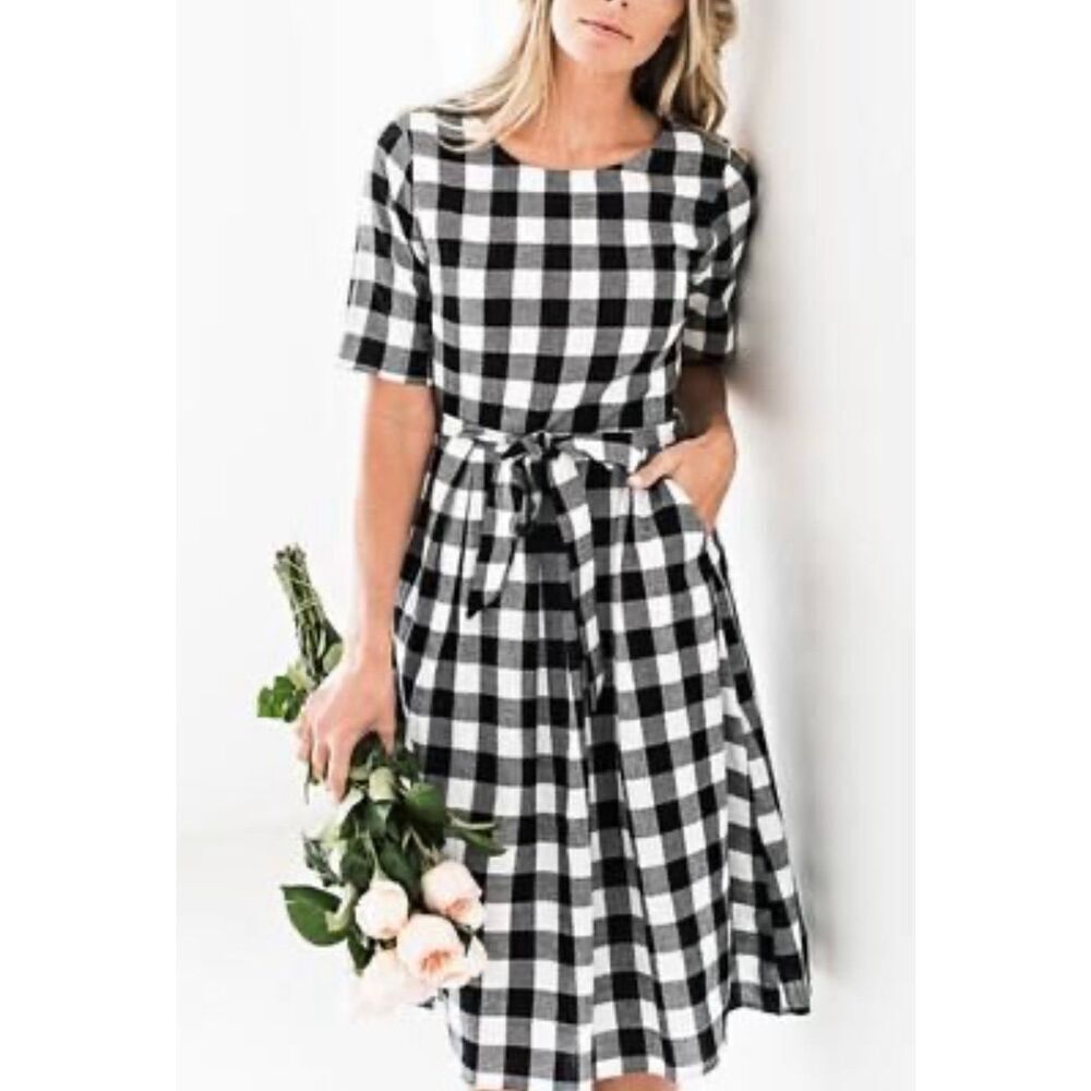 NWOT Jessakae Black & White Plaid Picnic Waist Tie Mini Dress Women's Small